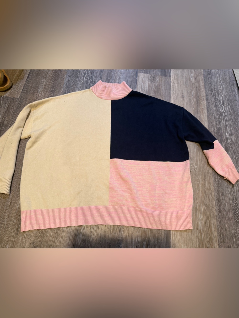 THML Colorblock Turtleneck Sweater in Cream, Pink & Navy